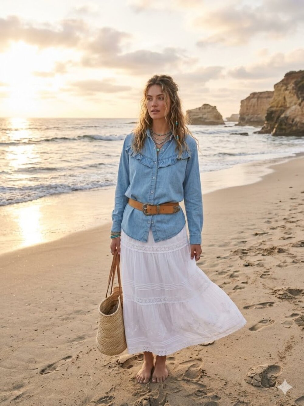 WRANGLER Retro Ruffle Western Chambray Shirt Light Wash Pearl Snap XL - Picture 6 of 6